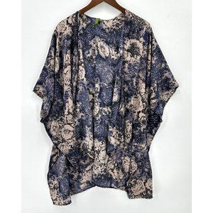 Kirious Kimono Top Womens Open Short Sleeve Lightweight Floral Beige, Blue S/M